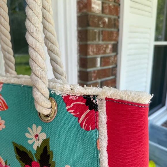 NWT Spartina 449 Boho Beach Tote Linen & Leather Floral - Picture 11 of 15